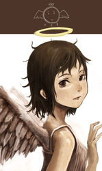  angel brown_hair commentary_request female haibane_renmei halo hands la_ciero_(pixiv) photoshop_(medium) rakka_(haibane) solo static_cling wings 