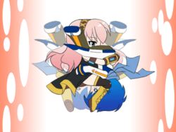  1boy animated animated aqua_eyes blue_hair blue_scarf chibi double_lariat_(vocaloid) falling female kaito_(vocaloid) long_hair mameshiba_(pixiv_59310) megurine_luka piledriver_(wrestling) pink_hair scarf skirt spinning street_fighter thighhighs vocaloid wrestling 