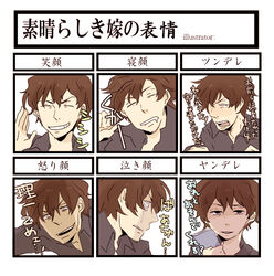  1boy bad_id bad_pixiv_id book brown_hair chart closed_eyes expression_chart expressions jinnouchi_wabisuke male_focus mere_(mememerudo) partially_translated saliva smile summer_wars tears translation_request 