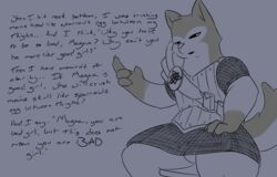  absurd_res anthro armello armor avoid_posting canid canine canis dialogue doublepopsicle english_text female hi_res humor league_of_geeks magna_(armello) mammal simple_background sitting text wolf 