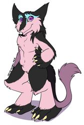  black_body black_fur blue_body blue_fur chibi claire_chamberlain fur hi_res male pink_body pink_fur purple_eyes sergal temrin 