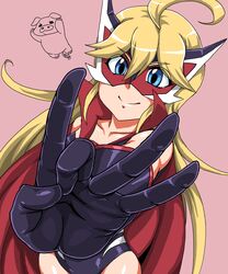  ahoge blonde_hair commentary_request doronjo female gloves highres kitsune-tsuki_(getter) leopard_(yatterman) long_hair simple_background solo time_bokan_(series) yatterman yoru_no_yatterman 