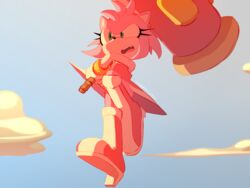  2018 4:3 amy_rose anthro black_nose boots bracelet clothing cloud eulipotyphlan female footwear gloves green_eyes hair hammer handwear hedgehog jewelry mammal mangaanonymous melee_weapon piko_piko_hammer pink_hair restricted_palette sega short_hair solo sonic_the_hedgehog_(series) tools weapon 