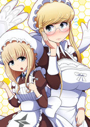  2girls aoki_hagane_no_arpeggio bad_hands blonde_hair blue_eyes breasts commentary_request glasses hat highres large_breasts long_hair maid mob_cap multiple_girls ponponmaru repulse_(aoki_hagane_no_arpeggio) vampire_(aoki_hagane_no_arpeggio) 