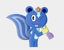  cleaning_tool female female/female happy_tree_friends humanoid low_res mammal mephitid mondo_media petunia petunia_(htf) sfw skunk smelly solo unknown_artist 