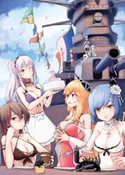  6+girls absurdres ahoge anchor_earrings anniversary apron arescr arm_support azur_lane backless_outfit backless_swimsuit battleship bikini black_choker black_pantyhose blonde_hair blue_footwear blue_hair blush bodystocking breasts brown_bikini brown_hair cake cannon cape center_opening chair choker cleavage clock clothing_cutout cloud cloudy_sky collarbone crab criss-cross_halter cross cross-laced_bikini cross-laced_clothes cross-laced_one-piece_swimsuit cross-laced_top cross_necklace cup cutlass detached_sleeves double_bun dress dunkerque_(azur_lane) dunkerque_(summer_sucre)_(azur_lane) earrings epaulettes eyepatch flag flower food fork free_french_flag frilled_apron frilled_bikini frilled_choker frills front-tie_bikini_top front-tie_top gascogne_(azur_lane) gascogne_(tropical_environs_acclimation_service_equipment)_(azur_lane) grey_hair groin hair_between_eyes hair_bun hair_flower hair_ornament halterneck hat head_rest headgear highleg highleg_swimsuit highres holding holding_cake holding_cup holding_food jean_bart_(azur_lane) jean_bart_(private_apres_midi)_(azur_lane) jewelry knee_up ladder le_malin_(azur_lane) le_terrible_(azur_lane) le_triomphant_(azur_lane) long_hair long_sleeves looking_at_viewer maid_headdress manjuu_(azur_lane) mechanical_ears medium_breasts military military_vehicle multiple_girls navel necklace official_alternate_costume one-piece_swimsuit one_eye_closed open_mouth orange_hair outdoors pantyhose pink_eyes pink_one-piece_swimsuit pirate_hat plate ponytail purple_bikini range_finder red_cape red_eyes richelieu_(azur_lane) richelieu_(battleship) richelieu_(fleuron_of_the_waves)_(azur_lane) rose searchlight see-through see-through_sleeves ship short_hair side-tie_swimsuit sideless_outfit sitting skindentation sky standing star_(symbol) star_hair_ornament stomach striped_clothes striped_thighhighs swimsuit thigh_strap thighhighs tiara tutu two-tone_bikini underboob_cutout vehicle_and_personification vertical-striped_clothes vertical-striped_thighhighs very_long_hair waist_apron warship watercraft white_bikini white_dress white_flower white_footwear white_hair white_headwear white_pantyhose white_rose white_thighhighs yellow_eyes 