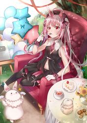  animal_ear_fluff animal_ears beret black_shirt blurry blurry_background bug butterfly chair commentary_request cookie cup eating female flower food food_on_face fork gloves hair_ribbon hand_fan hat highres holding holding_fork indie_virtual_youtuber long_hair looking_at_viewer mashiro_aa navel outdoors paper_fan pillow pink_hair pink_skirt plate rabbit rabbit_ears rabbit_girl red_eyes ribbon shirt shortcake sidelocks sitting skirt sleeveless sleeveless_shirt sparkle sunflower table tablecloth tea teacup teapot tomari_mari tree twintails virtual_youtuber white_gloves youtube_logo 