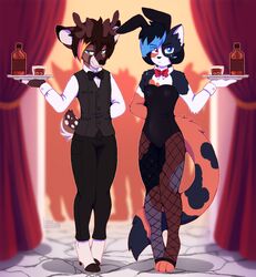  alcohol ambiguous_gender anthro antlers bedroom_eyes beverage biped black_nose bow_(feature) bow_in_front bow_tie bunny_costume calico_cat clothed clothing container costume cuffs_(clothing) cup curtains deer digital_media_(artwork) domestic_cat drinking_glass duo fake_ears fake_rabbit_ears felid feline felis femboy fingers fishnet_clothing fishnet_legwear fur glass glass_container glass_cup green_eyes hair heterochromia hi_res highlights_(coloring) holding_object hooves horn ice inside legs_together legwear looking_at_viewer lyra_somnium lyra_somnium_(character) mammal marble markings mottled multicolored_hair narrowed_eyes party piebald seductive serving serving_alcohol serving_beverage silhouette simple_background smile smirk speckles spots spotted_markings standing starry two_tone_hair waiter white_body white_fur 