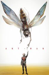  1boy animal ant ant-man ant-man_(movie) ant-ony bodysuit bug commentary_request giant_insect helmet looking_up male_focus marvel marvel_cinematic_universe mini_person miniboy outstretched_arm oversized_animal saddle scott_lang superhero_costume xiling 