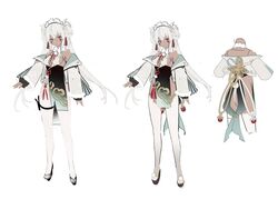  alabama_(azur_lane) alabama_(untarnished_silver_silken_gold)_(azur_lane) azur_lane breasts closed_mouth dark-skinned_female dark_skin dress facial_mark female full_body hair_between_eyes highres long_hair long_sleeves maid_headdress multiple_views pantyhose pelvic_curtain red_eyes renlili simple_background small_breasts tassel thigh_strap thighhighs very_long_hair white_background white_hair white_pantyhose white_thighhighs 