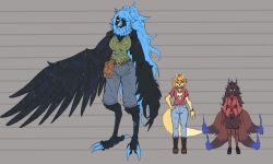  aged_up anthro avian big_breasts bird breasts canid canine ceroba_ketsukane clothed clothing feet female fox group hair kanako_ketsukane long_hair macro_female mammal martlet_(zenith_form) multi_tail one_eye_closed signirsol tail talons toes undertale_(series) undertale_yellow winged_arms wings wink 