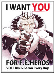  1boy armor beard commentary_request crown english_text facial_hair fire_emblem fire_emblem_fates garon_(fire_emblem) highres i_want_you magiquasar male_focus pointing pointing_at_viewer poster_(medium) propaganda solo uncle_sam white_hair 