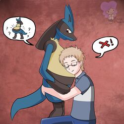  1:1 anthro black_body black_fur blue_body blue_fur canid canine duo emmapresents female fur generation_4_pokemon hi_res human luca-chan lucario male mammal nintendo pokemon pokemon_(species) pregnant pregnant_anthro pregnant_female 