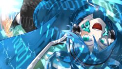  blue_hair commentary_request electricity ene_(kagerou_project) ene_no_dennou_kikou_(vocaloid) female furaia_(craisill) green_eyes headphones kagerou_project long_hair solo twintails 