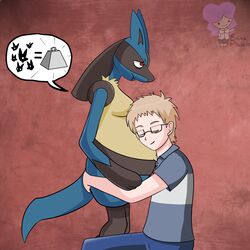  1:1 anthro black_body black_fur blue_body blue_fur breasts canid canine duo emmapresents female fur generation_4_pokemon hi_res human luca-chan lucario male mammal nintendo pokemon pokemon_(species) pregnant pregnant_anthro pregnant_female 