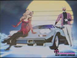  3d_(artwork) canid canine clothing digital_media_(artwork) female fox hemms hi_res lamborghini_countach mammal new_crave_cinema overalls pixelated retro second_life smile stacy_kotlowski 