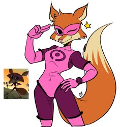  anthro bubble_wand canid canine clock clothing curvy_figure ev_htf_(artist) female fox gesture hand_on_hip happy_tree_friends hi_res hourglass_figure leotard looking_at_viewer mammal mask navel navel_outline one_eye_closed pink_clothing reference_image salute simple_background small_waist smile smiling_at_viewer solo star star_polygon star_reaction star_symbol star_wink superhero superhero_costume tight_clothing watch wink wonder_wanda 