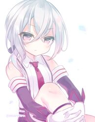  azur_lane bad_id bad_pixiv_id bare_shoulders black_ribbon black_shorts black_sleeves blush closed_mouth collared_shirt commentary_request detached_sleeves female gloves grey_hair hair_between_eyes hair_ribbon hugging_own_legs long_hair long_sleeves looking_at_viewer mashiro_miru necktie red_eyes red_necktie ribbon shirt short_shorts shorts sitting sleeveless sleeveless_shirt solo suspender_shorts suspenders twitter_username white_gloves white_shirt z1_leberecht_maass_(&quot;rebellious&quot;_top_student)_(azur_lane) z1_leberecht_maass_(azur_lane) 