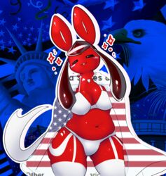  2023 4th_of_july accipitrid accipitriform alternate_color american_flag anthro avian bald_eagle belly bird blush bra breasts cape cleavage closed_eyes clothed clothing coca-cola cocacoleon eagle eeveelution elpatrixf female fur generation_4_pokemon glaceon gynomorph_(lore) hi_res holidays jewelry leg_markings long_ears markings navel necklace nintendo open_mouth panties pokemon pokemon_(species) red_body red_fur sea_eagle slightly_chubby solo sparkles statue_of_liberty tongue underwear united_states_of_america white_bra white_clothing white_markings white_panties white_underwear wikipedia 