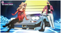  3d_(artwork) absurd_res canid canine clothing digital_media_(artwork) female fox hemms hi_res lamborghini_countach mammal new_crave_cinema overalls pixelated retro second_life smile stacy_kotlowski 