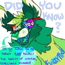  1:1 alpha_channel ambiguous_gender anthro canid canine demon digital_drawing_(artwork) digital_media_(artwork) english_text frillious fur green_body green_fur lgbt_pride mammal monster pride_colors public_service_announcement rainbow_pride_colors solo sparklefur text the_truth unknown_species 