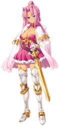  armor belt blue_eyes breasts cape cleavage dress facial_mark female forehead_mark full_body gloves hair_intakes hikage_eiji koihime_musou long_hair official_art pink_hair ponytail red_dress sheath sheathed short_dress single_glove solo sonken strapless strapless_dress suzukuri_karin-chan sword thighhighs transparent_background weapon white_cape white_gloves white_thighhighs 