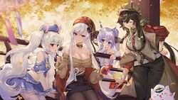  animal animal_ears ark_royal_(azur_lane) autumn azur_lane belfast_(azur_lane) blue_eyes breasts brown_hair bunny_ears chocolate cleavage criin_(659503) cropped dress feline food hat horse laffey_(azur_lane) long_hair pantyhose ponytail purple_eyes purple_hair red_eyes ribbons scarf tree twintails unicorn unicorn_(azur_lane) waifu2x white_hair 