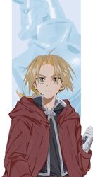  2boys absurdres ahoge alphonse_elric armor blonde_hair braid brothers budo_(budoboros) closed_mouth coat collar commentary_request edward_elric eyes_visible_through_hair from_side full_armor fullmetal_alchemist gloves highres long_hair looking_at_viewer looking_to_the_side male_focus multiple_boys parted_bangs red_coat siblings simple_background white_gloves yellow_eyes 