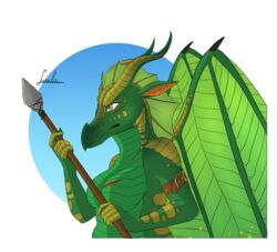  anthro big_breasts blood bodily_fluids breasts clothed clothing countershading cut_(wound) dragon featureless_breasts female frill_(anatomy) frown gold_scales green_body green_scales hi_res leaf leaf_wings leafwing_(wof) looking_at_viewer lunula_(artist) melee_weapon membrane_(anatomy) membranous_frill multicolored_body multicolored_scales mythological_creature mythological_scalie mythology navel non-mammal_breasts non-mammal_navel nude nude_female polearm scales scalie solo spear spines sundew_(wof) topless tribal weapon wings wings_of_fire wounded 