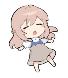  :o barefoot blush braid brown_skirt chibi closed_eyes crown_braid female full_body korean_commentary long_hair mixed-language_commentary nijisanji nijisanji_kr shirt_tucked_in simple_background skirt sleeping so_nagi so_nagi_(1st_costume) so_nagi_(artist) solo virtual_youtuber white_background 