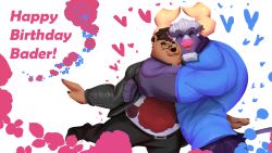  16:9 bader_(bear) birthday bovid bovine cattle clothing duo flower heart_symbol hi_res leather leather_clothing male male/male mammal morinetsu morinetsu_(character) plant rose_(flower) widescreen 