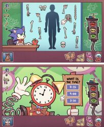  4_fingers anthro apple blue_body bone clock english_text eulipotyphlan fingers food fruit gui hedgehog hi_res male mammal musical_note musical_symbol plant question_mark rib_cage sega skull sonic&#039;s_schoolhouse sonic_the_hedgehog sonic_the_hedgehog_(series) symbol text traffic_light z-t00n 