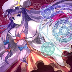  bad_id bad_pixiv_id crescent crescent_hat_ornament female hat hat_ornament long_hair patchouli_knowledge purple_eyes purple_hair sigina solo striped touhou vertical_stripes 