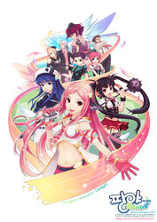  4boys 5girls arin azer beret black_hair blue_hair breasts cecilia_(pangya) dress everyone gloves golf_club hana_(pangya) hat horns kaz kooh lee_byung_hee lucia_(pangya) max_(pangya) medium_breasts microphone midriff multiple_boys multiple_girls nuri pangya photoshop_(medium) pink_hair red_hair skirt thighhighs white_hair 