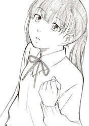  bad_id bad_pixiv_id chiba_saori clenched_hand female greyscale hourou_musuko long_hair monochrome sawa_jaaji school_uniform solo twintails 