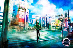  1boy bad_id bad_pixiv_id city colorful durarara!! maguchimo male_focus orihara_izaya outdoors scenery solo 