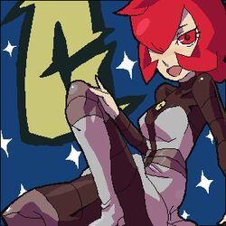  bad_id bad_pixiv_id boots commentary_request female grey_footwear kon_(kdash) lowres mars_(pokemon) oekaki pantyhose pokemon pokemon_dppt red_eyes red_hair short_hair solo team_galactic 