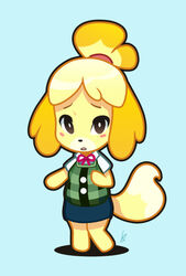  animal_crossing animal_ears blush_stickers body_fur chibi commentary_request dog_ears dog_girl dog_tail female furry furry_female isabelle_(animal_crossing) louis_lloyd-judson plaid skirt solo tail 