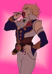  1boy ascot bad_id bad_pixiv_id blonde_hair detached_sleeves dio_brando dmr-elk flower highres jojo_no_kimyou_na_bouken male_focus nail_polish phantom_blood phantom_blood_(film) red_eyes red_flower red_rose rose solo 