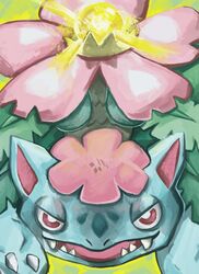  2013 ambiguous_gender claws digital_media_(artwork) digital_painting_(artwork) elemental_creature fangs feral flora_fauna flower front_view generation_6_pokemon glowing gradient_background green_background green_spots half-closed_eyes hi_res leaf mega_evolution mega_venusaur narrowed_eyes nintendo nude open_mouth open_smile outline pink_background plant pokemon pokemon_(species) quadruped raised_leg rinnai-rai scalie simple_background smile solar_beam solo spots teeth toe_claws tree vines white_claws 