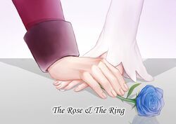  1boy aldnoah.zero bad_id bad_pixiv_id blue_flower blue_rose close-up english_text female flower hand_focus jewelry jowell_she lemrina_vers_envers long_sleeves out_of_frame ring rose slaine_troyard sleeves_rolled_up text_focus 