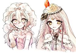  2girls bad_id bad_twitter_id bare_shoulders blonde_hair braid chains dress fire lock long_hair mahou_shoujo_ikusei_keikaku mahou_shoujo_ikusei_keikaku_limited multiple_girls sonia_bean veil wedding_dress wedin yellow_eyes yuita_(tpk818) 