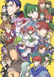  androgynous angry armor arrow_(projectile) bandana blonde_hair blue_eyes blue_hair blush boots bow_(weapon) braid brother_and_sister brown_eyes brown_hair canas_(fire_emblem) cape cloak closed_eyes commentary_request dress earrings elbow_gloves eliwood_(fire_emblem) erk_(fire_emblem) fingerless_gloves fire_emblem fire_emblem:_the_blazing_blade florina_(fire_emblem) gloves green_eyes green_hair guy_(fire_emblem) hair_over_shoulder hairband headband hector_(fire_emblem) high_ponytail highres hoshigaki_(hsa16g) jaffar_(fire_emblem) jewelry karel_(fire_emblem) kent_(fire_emblem) knife legault_(fire_emblem) long_hair looking_at_viewer lucius_(fire_emblem) lyn_(fire_emblem) matthew_(fire_emblem) multiple_boys multiple_girls ninian_(fire_emblem) nino_(fire_emblem) one_eye_closed open_mouth orange_hair oswin_(fire_emblem) otoko_no_ko pelvic_curtain pink_hair ponytail priscilla_(fire_emblem) purple_eyes rath_(fire_emblem) raven_(fire_emblem) rebecca_(fire_emblem) red_eyes red_hair renault_(fire_emblem) robe sain_(fire_emblem) scarf serra_(fire_emblem) short_hair siblings side_slit skirt smile staff sword twin_braids twintails uther_(fire_emblem) weapon wide_hips wil_(fire_emblem) 