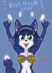  accessory anthro arms_above_head blue_background blue_body blue_fur breasts canid canine chibi destruteka dipstick_tail female fox fur furgonomics happy jewelry krystal_(star_fox) krystal_appreciation_month low_res mammal markings nintendo open_mouth ring simple_background star_fox tail tail_accessory tail_jewelry tail_markings tail_ring 