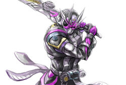  1boy alternate_costume armor black_armor black_bodysuit bodysuit clock_hands compound_eyes gloves highres horns huujyu kamen_rider kamen_rider_zi-o kamen_rider_zi-o_(series) kamen_rider_zi-o_ii male_focus multiple_horns official_alternate_costume pink_eyes pink_gloves sword weapon zikan_girade ziku_driver 