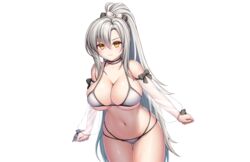  anthro asamura_hiori azur_lane bikini blush breasts choker cleavage drake_(azur_lane) gray_hair long_hair ponytail see_through swimsuit underboob white_hair yellow_eyes 