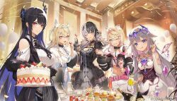  5girls animal_ears black_hair blonde_hair blue_hair breasts cleavage colored_inner_hair demon_horns dog_ears dog_girl fuwawa_abyssgard fuwawa_abyssgard_(1st_costume) grey_hair hair_ornament holoadvent hololive hololive_english horns koseki_bijou koseki_bijou_(1st_costume) large_breasts long_hair marumoru medium_breasts mococo_abyssgard mococo_abyssgard_(1st_costume) multicolored_hair multiple_girls nerissa_ravencroft nerissa_ravencroft_(1st_costume) official_art pink_hair red_eyes shiori_novella shiori_novella_(1st_costume) siblings sisters smile split-color_hair streaked_hair twins virtual_youtuber 