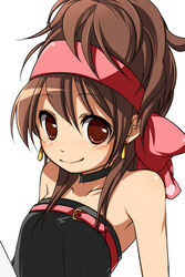  bare_shoulders brown_eyes brown_hair choker commentary_request earrings female flat_chest hairband jewelry kosumo momoko_(kof) solo the_king_of_fighters 