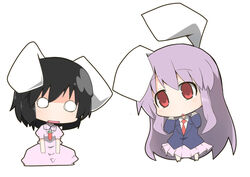  2girls :o animal_ears black_hair chibi commentary_request inaba_tewi ladfa long_hair multiple_girls o_o photoshop_(medium) pink_hair rabbit_ears red_eyes reisen_udongein_inaba short_hair touhou 