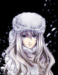  axis_powers_hetalia bad_id bad_pixiv_id blonde_hair coat female fur_hat genderswap_(mtf) hat lips long_hair portrait purple_eyes rule_63 russia_(hetalia) scarf solo su_(pixiv44447) ushanka 